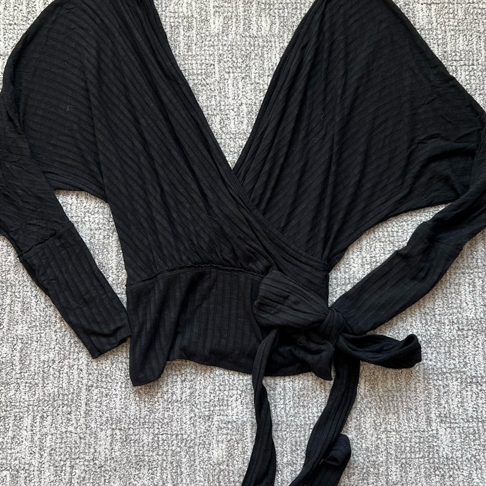 Free People Black Wrap Top
